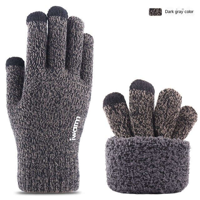 Touch Screen Gloves Men's Jacquard Plus Velvet Winter Thick Knitted Warm Woolen Gloves: A331B-7