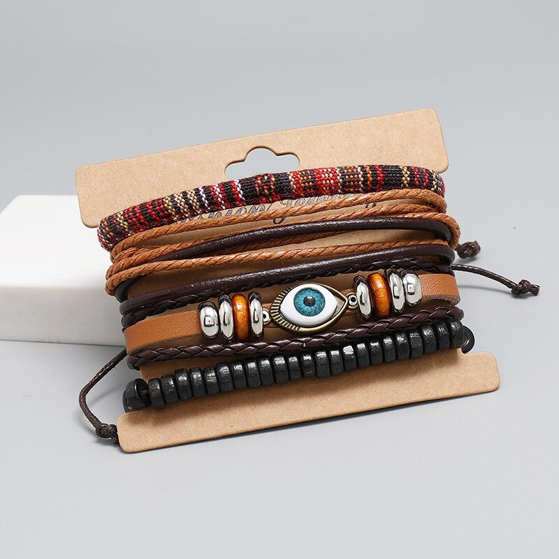 Jahrgang Punk mehrschichtig-wickeln Leder Armbänder Männer Schmuck Punk Auge Reize Armbinde für Frauen Armreif