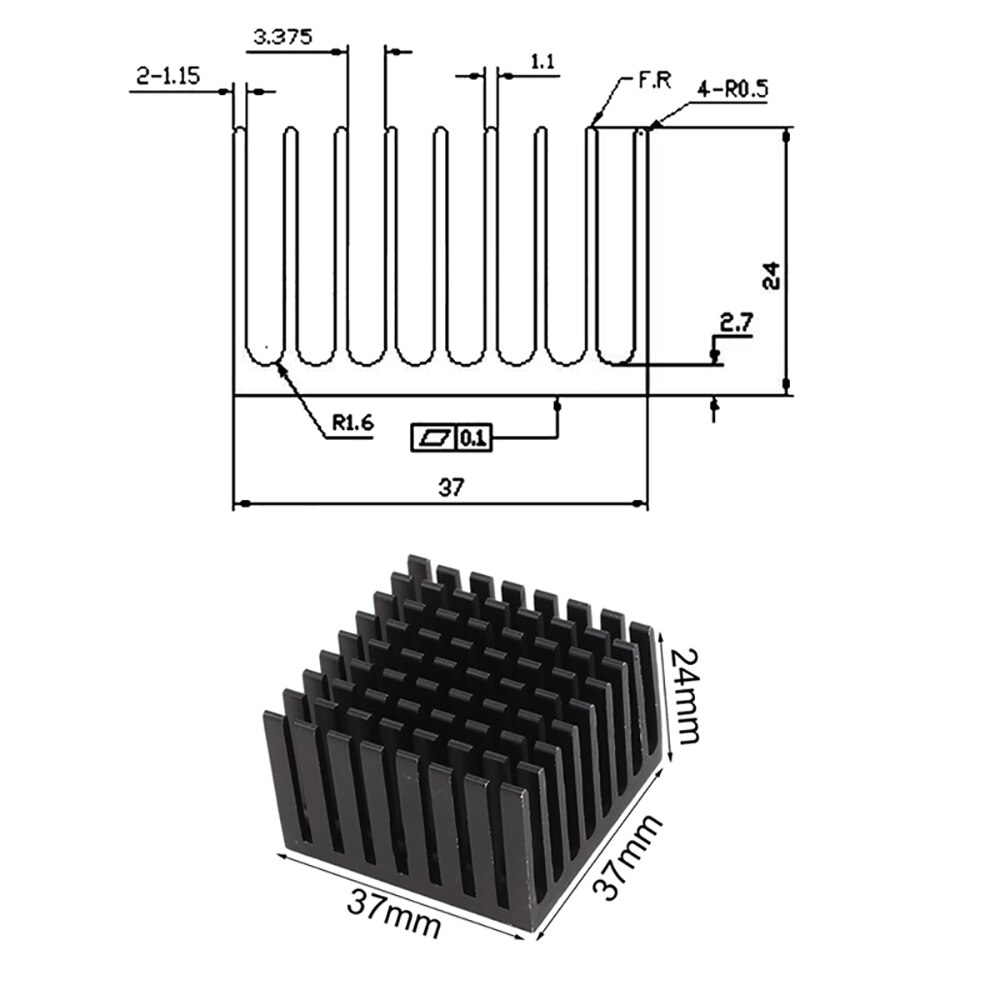 5Pcs Younuon 37X37X24 Mm Zwart Aluminium Koellichaam Voor Pc Transistor Led Power Ic Transistor module Pbc Ventilator Koeling