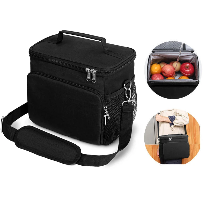 Multifunctional Double Layers Tote Cooler Lunch Bags for Women Men Large Capacity Travel Picnic Lunch Box with Shoulder Strap: black
