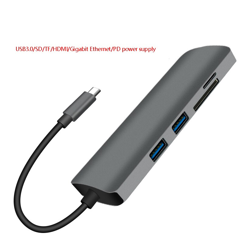 USB C Hub 7-In-1 Type C Adapter with Gigabit Ethernet,4K HDMI,PD 60W,2 USB 3.0 SD/TF Hub for MacBookPro/Air Dell Surface