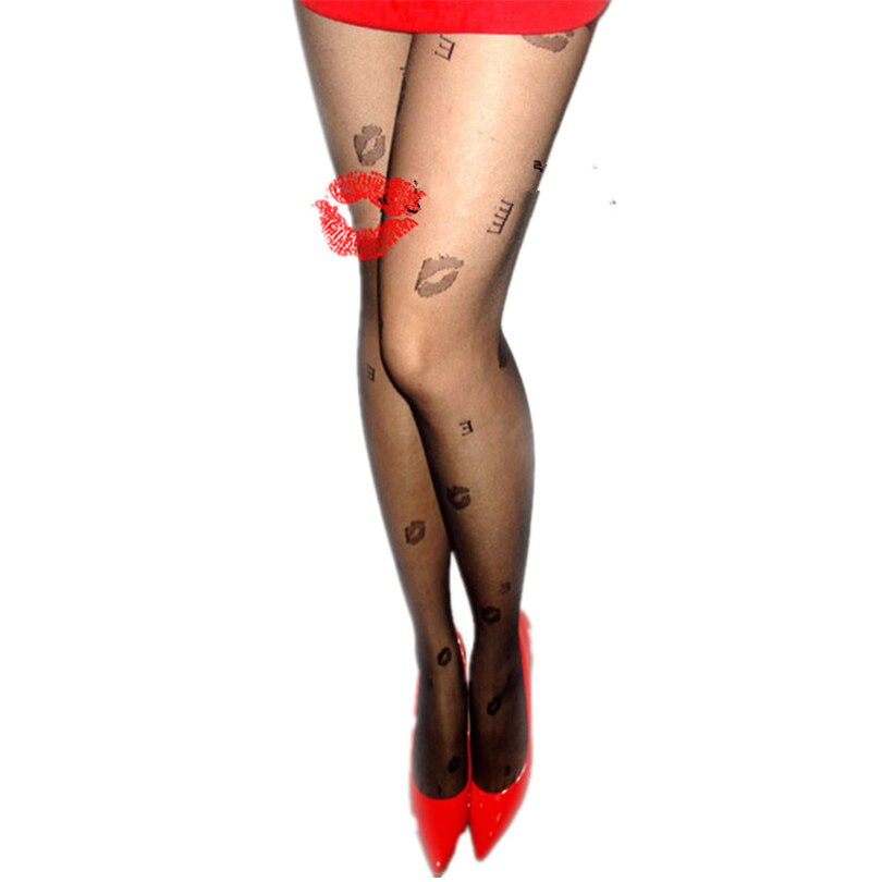 Ysdnchi Vrouwelijke Zwarte Sexy Kous Transparante Panty Print Strakke Lippen Patroon Vrouwen Panty Mode Lief Meisje