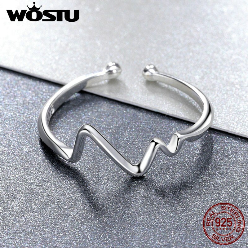 WOSTU 本物の 925 スターリングシルバーファッション波女性ハートビート調整リングファインジュエリーパーティーギフト CSR159