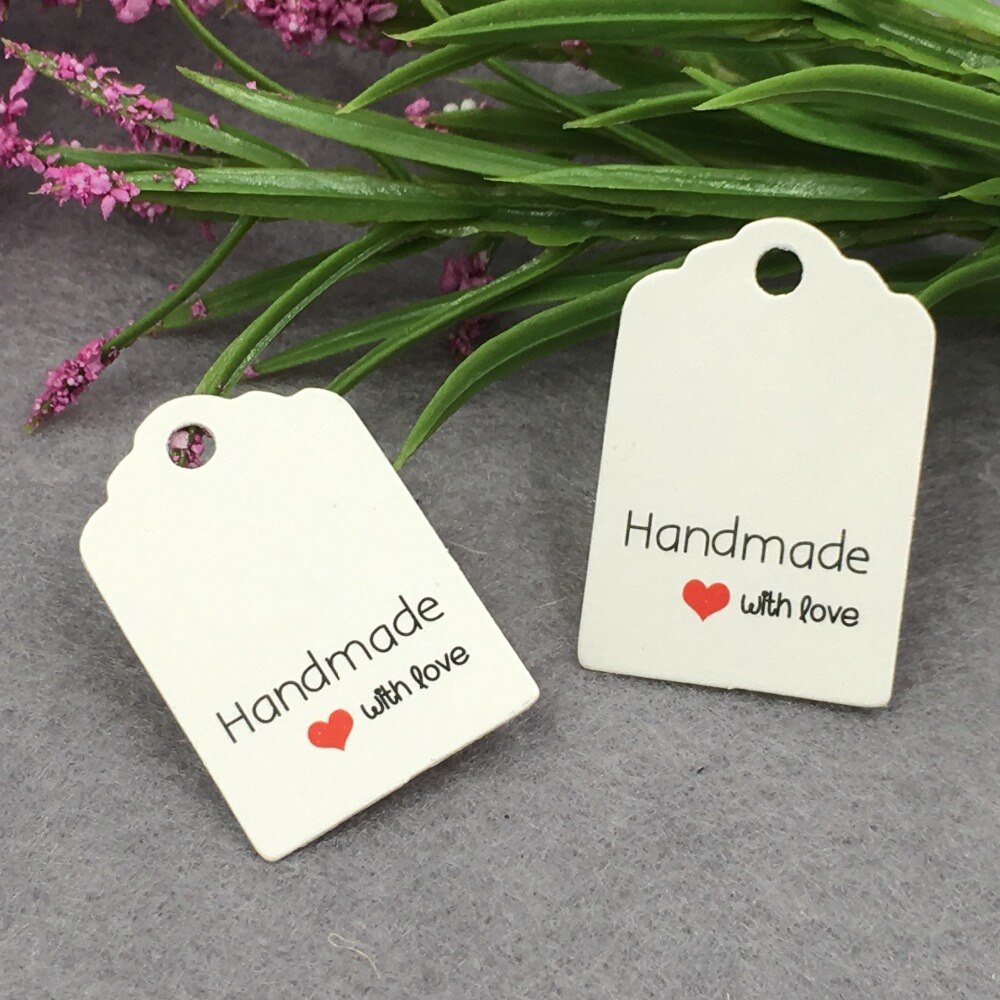 100 Pcs + 100 Strings 3x2 cm Papier Tags Labels Gedrukt Handgemaakte met Liefde Voor Zak Decoratie bagage Supply Hang Prijskaartjes