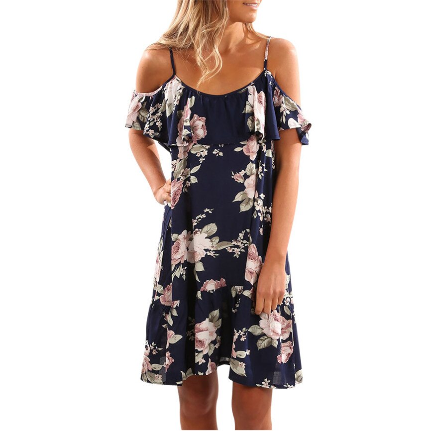 Zomer Dames Zoete Sexy Elegante Jurk Mouwloze Zomer Bloemen Ruches Jurk Off Shoulder Mini Jurk: XXL