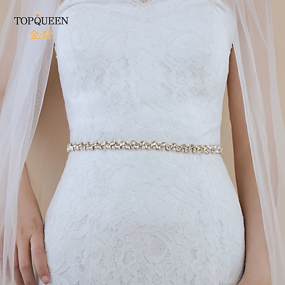 Topqueen S383-G Trouwjurk Riem Goud Strass Riem Bruids Riem Dunne Riemen Party Riem Vrouwen Riemen Luxe Riem Sieraden