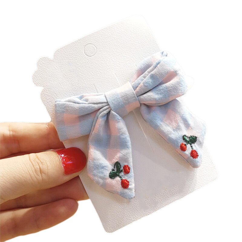 Cute Plaid Barrette Hair Clips Hair Decoration Bow Knot Fabric Hairpin Soft Sweet Barrettes Hair Accessories For Girl Children: Pink and blue