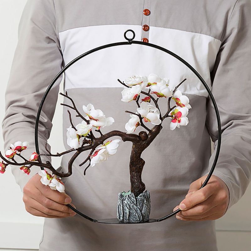 Geometric Metal Wire Wreath Hoop Frame Artificial Flower Garland Wall Hanging Decorations Wedding Party Backdrop Round/Square