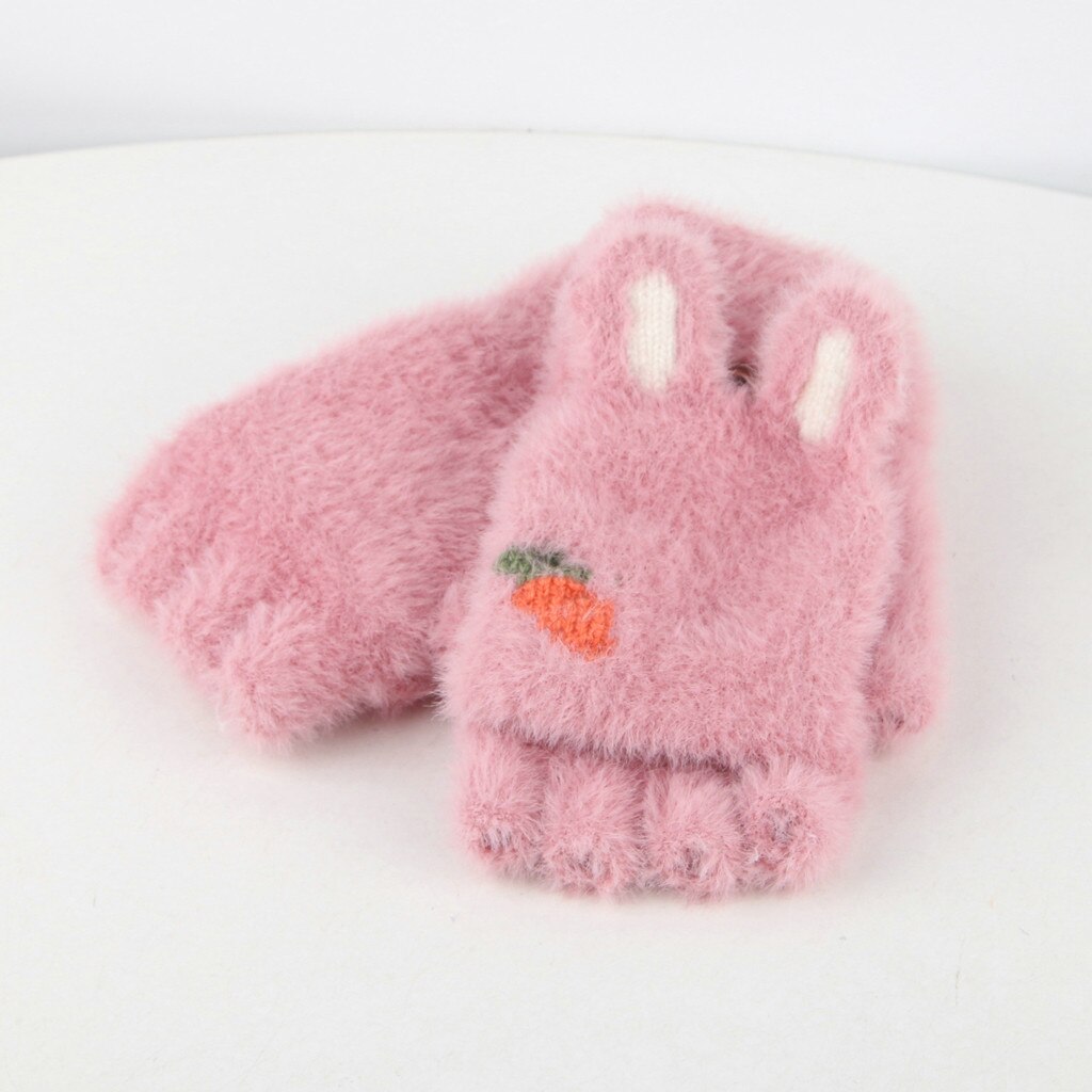 Navidad ofertas Winter Handschuhe freundlicher freundlicher Plüsch Umgedreht Halb Finger Ich bin Freien Warme Handschuhe Fäustlinge Für freundlicher детские зимние: Wassermelone-Rot