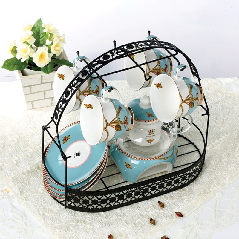 Basket Holder, Wrought Iron Coffee Mug Cup Holder Dishes Organizer Basket for Co