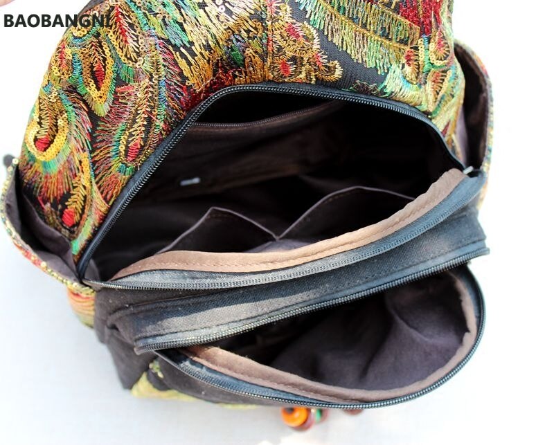 Retro Phoenix Geborduurde Rugzak Pailletten Canvas Tribal Etnische Geborduurde Bloemen Rugzakken Nationale Vrouwen Back Pack Bag