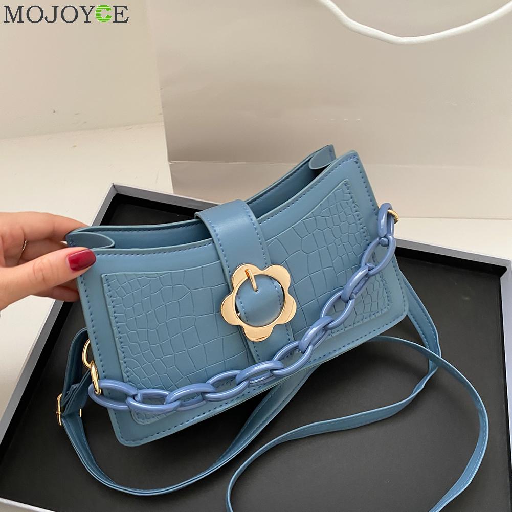 Alligator PU sacs à bandoulière jeunes dames Simple polyvalent sac femmes fleur boucle chaîne pochette à bandoulière