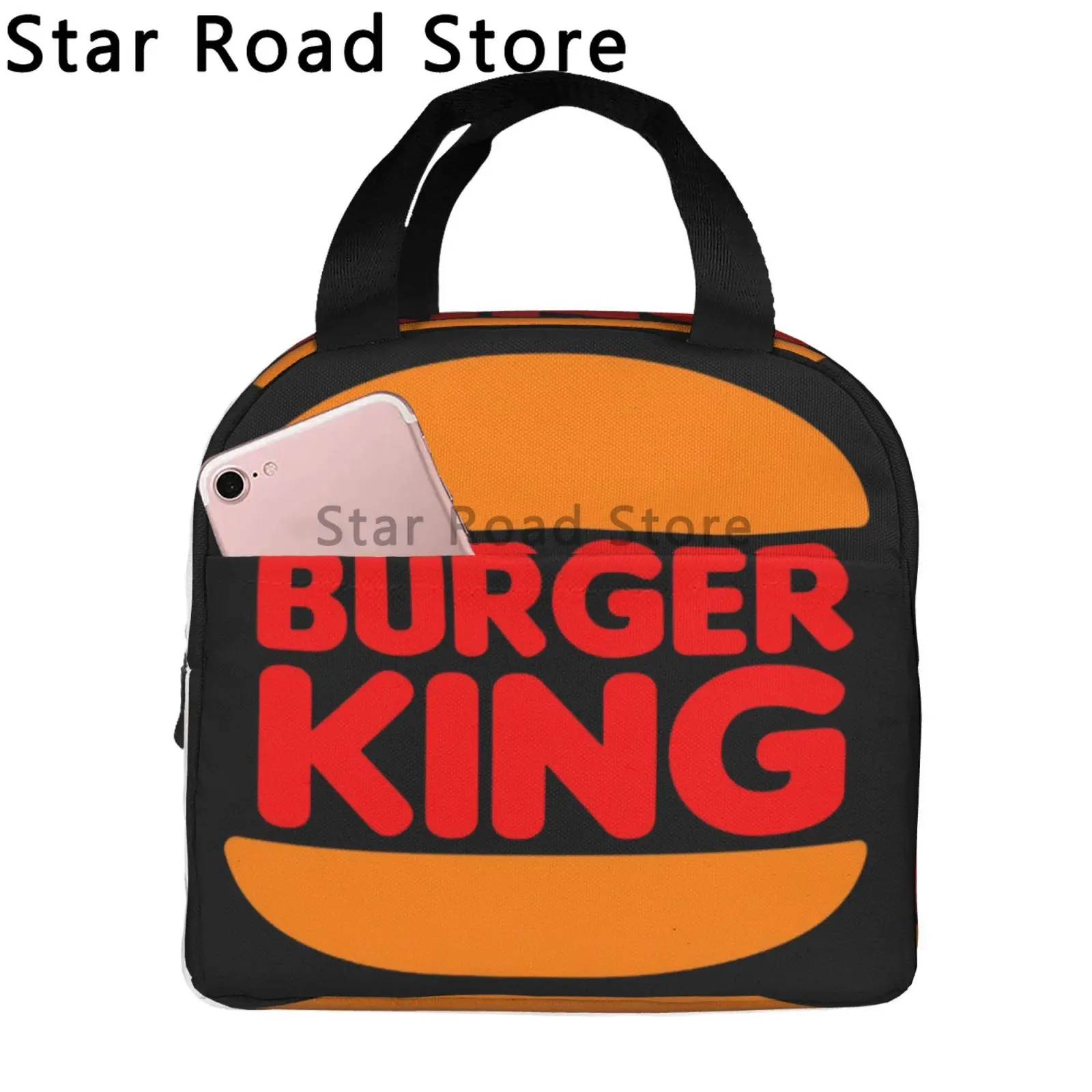 Morsom burger konge-logo matveske til voksne og låve, isolert organisering, matveske til reise, fotturer, piknik, Strand, skole, kontor