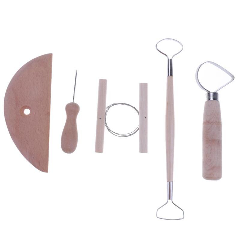 Clay Sculpting Kit Tools Sculpt Smoothing Wax Carving Pottery Ceramic Tools Polymer Shapers Modeling Carved Tool Wood Handle Set: Set A