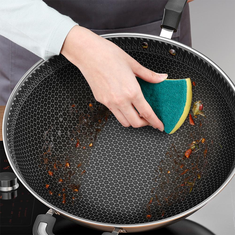 Nonstick Frying Pan Stainless Steel Wok Honeycomb Frying Pan with Glass Lid Saute Pan Kitchen Cookware