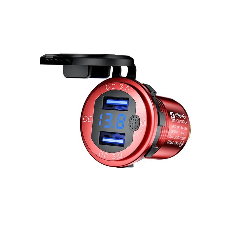 12V 24V 18W Aluminium Waterdichte Dual QC3.0 Usb Fast Charger Stopcontact Met Led Voltmeter Op Off schakelaar Voor Auto Marine Truck: RBL