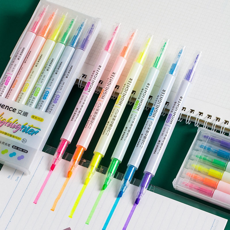 6Pcs/Set Fluorescent Colors Highlighter Pen Vintage Macaron Colors Marker Pen 6 Color Cute Graffiti Pen Stationery Supplies
