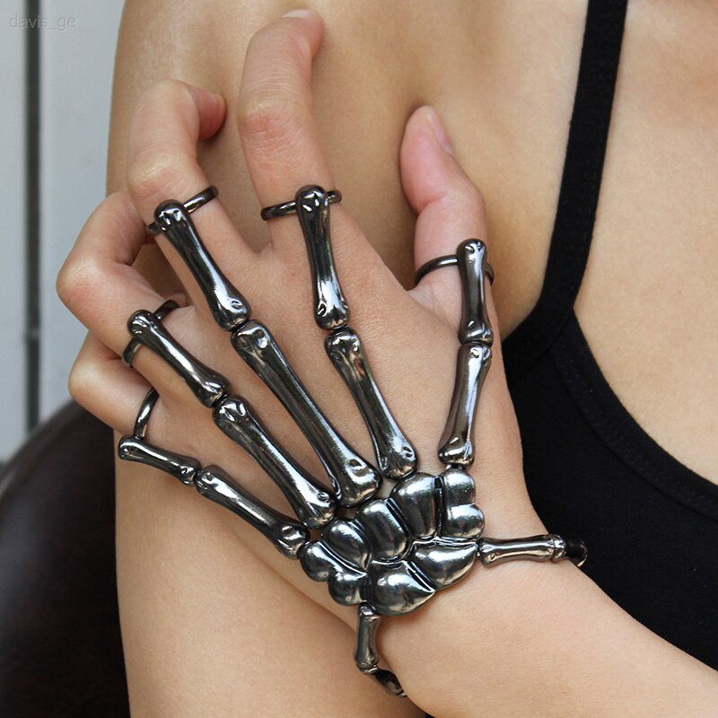 Halloween para mulher gótico punk mão schedel esqueleto elasticidade ajustável pulseira femme acessórios de festa pulseiras