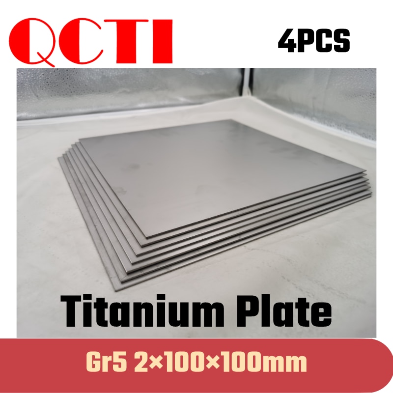 4 stk  gr5 titaniumlegeringsplade ti ark 2*100*100mm 6al-4v til diy oem metalbearbejdningsforsyninger