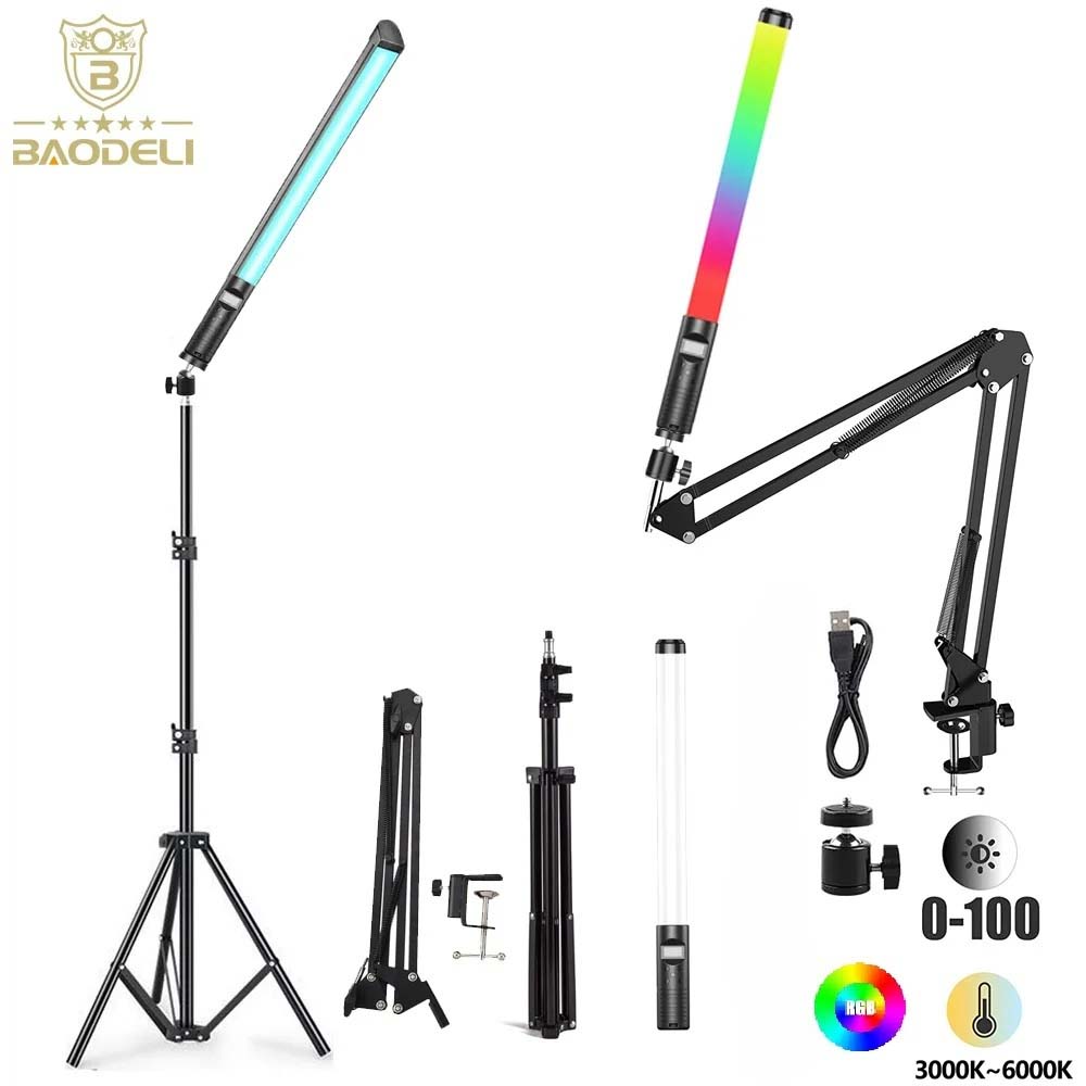 Baguette lumineuse portative RGB LED 20 "50cm, Tube lumineux pour photographie, bâton lumineux avec gradation, batterie Rechargeable avec trépied