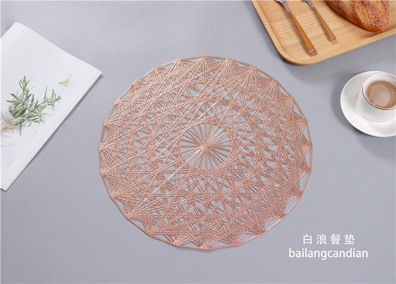 Tapis alimentaire occidental en PVC, rond, creux, à la , thermo-isolant, napperon pour Table à manger: Rose Gold / 4pieces