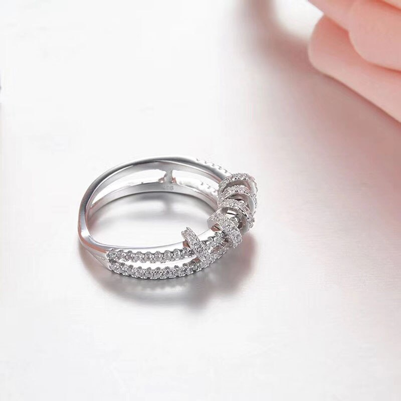 SLJELY Real 925 Sterling Silver Black Rose Gold Colors Double Circles Ring with Sliding Ring Zirconia Women Fine Jewelry: 6 / Silver