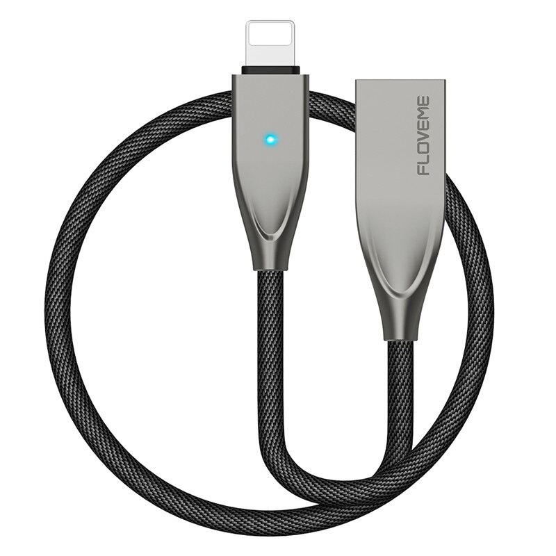 Floveme Auto Disconnect Usb Kabel Voor Iphone 11 Pro Max Xs Xr X 8 7 6 6S Plus Ipad air Mini Snelle Opladen Datakabel Cord: Black