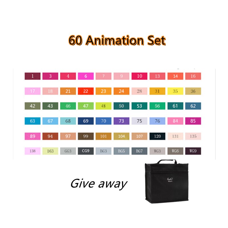 TOUCHNEW Markers Pen 168 colors Sketch Markers Alcohol Based Dual Head Brush Markers Pen For Drawing Manga Art Supplies Markers: 60 Anime White