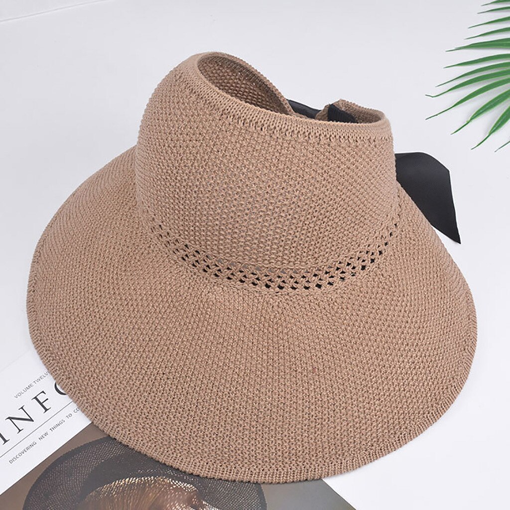 Chapeaux de soleil pour les femmes chapeau d'été chapeau de paille visière décontracté large bord disquette pliable solide été soleil plage chapeau T424: KH