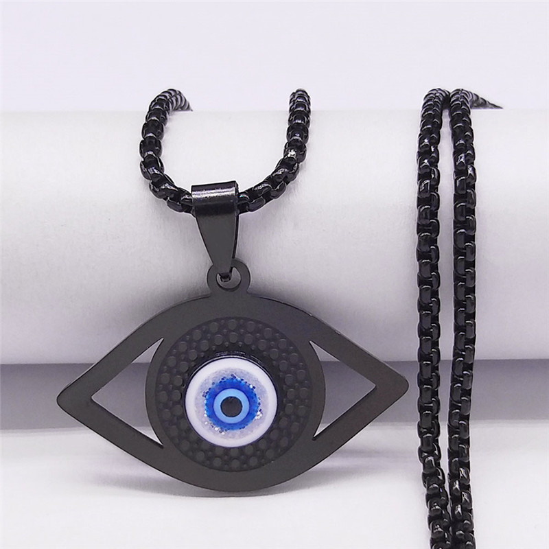 Islam Hamsa-collar de ojo Azul malvado, joyería griega de acero inoxidable, ojo turco, N1258S02