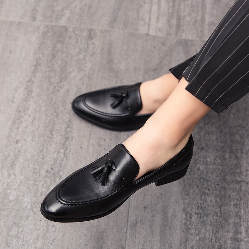 Mænd kvast loafers pu læder formelle sko dress shoe simple slip on man fritidssko fodtøj stor størrelse 48 47 46