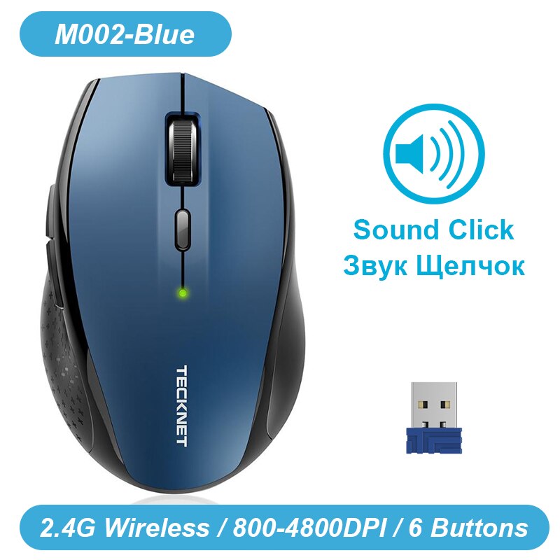 TeckNet Bluetooth Wireless Mouse Ergonomische 2,4 GHz Computer Mäuse 3000/2000/1600/1200/800 DPI für Windows Laptop Notebook PC: M002 Blue