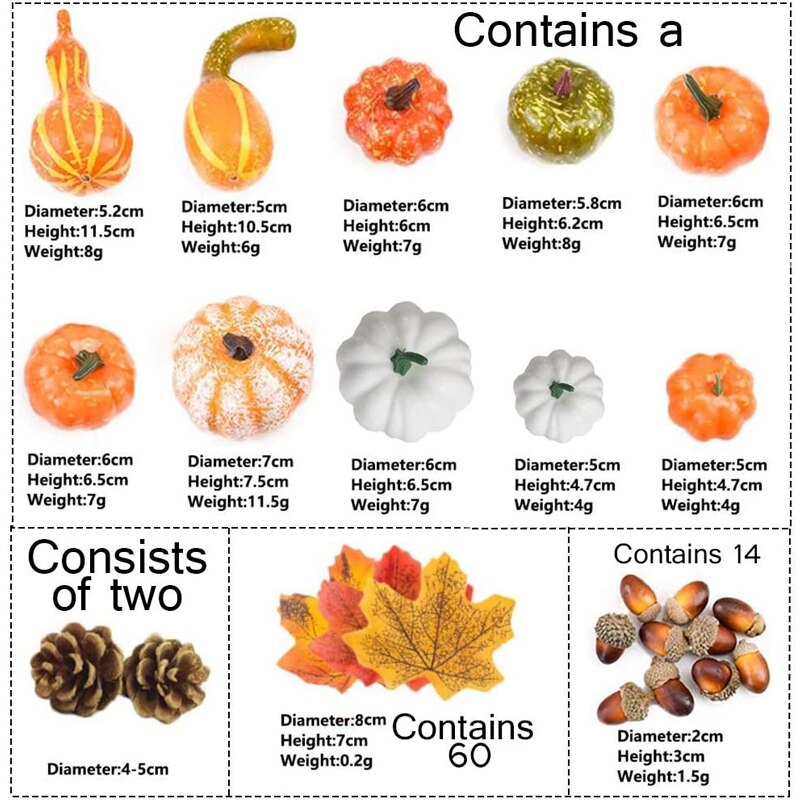 Simulation de citrouille pour Halloween, 50 pièces, 86 pièces, 166 pièces, décoration artificielle, accessoires végétaux de fête, DIY: 86pcs