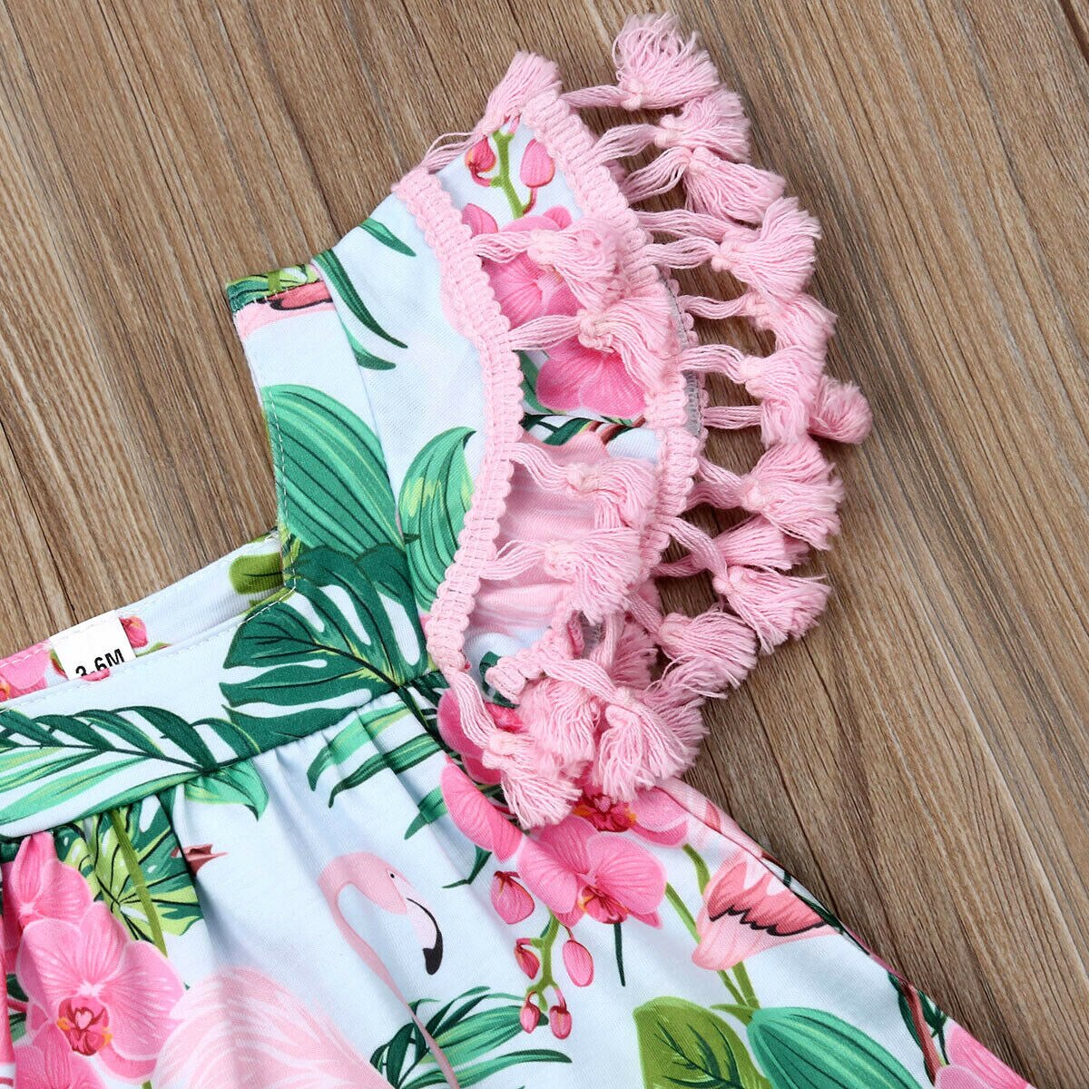 Bebis sommar kläder spädbarn småbarn bebis flicka klänning flamingo tofs ärm klänning blommig strandfest tecknade klänningar 0-18m