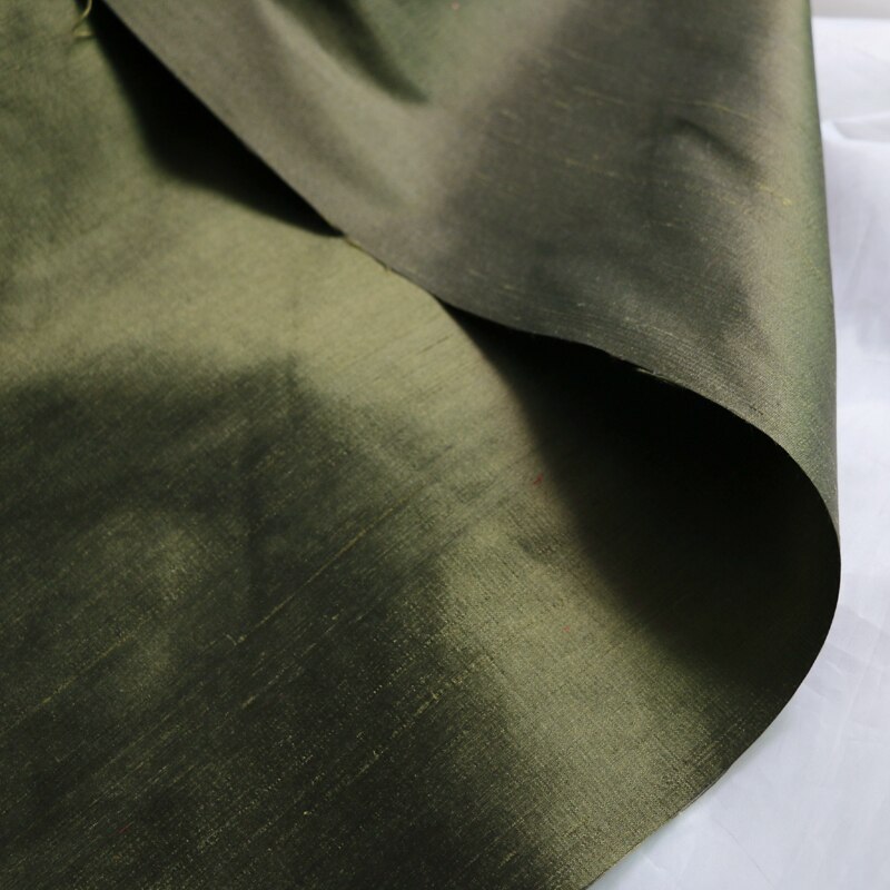 100cm*140cm Heavy 25 momme Silk Dupioni Fabric Natural Coat Gown Suit Curtain Textile Dupion Deep Army Green