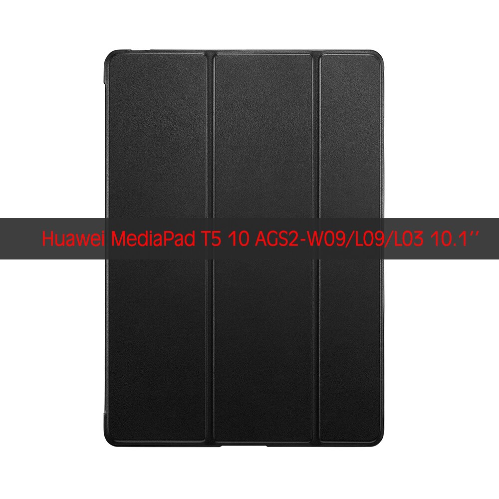 Fodral för huawei mediapad  t5 10 ags 2-w09/l09/l03 10.1 'fundas for honor play pad 5 10.1 tpc back pu läder smart cover auto sleep: Black-mediapad  t5 10