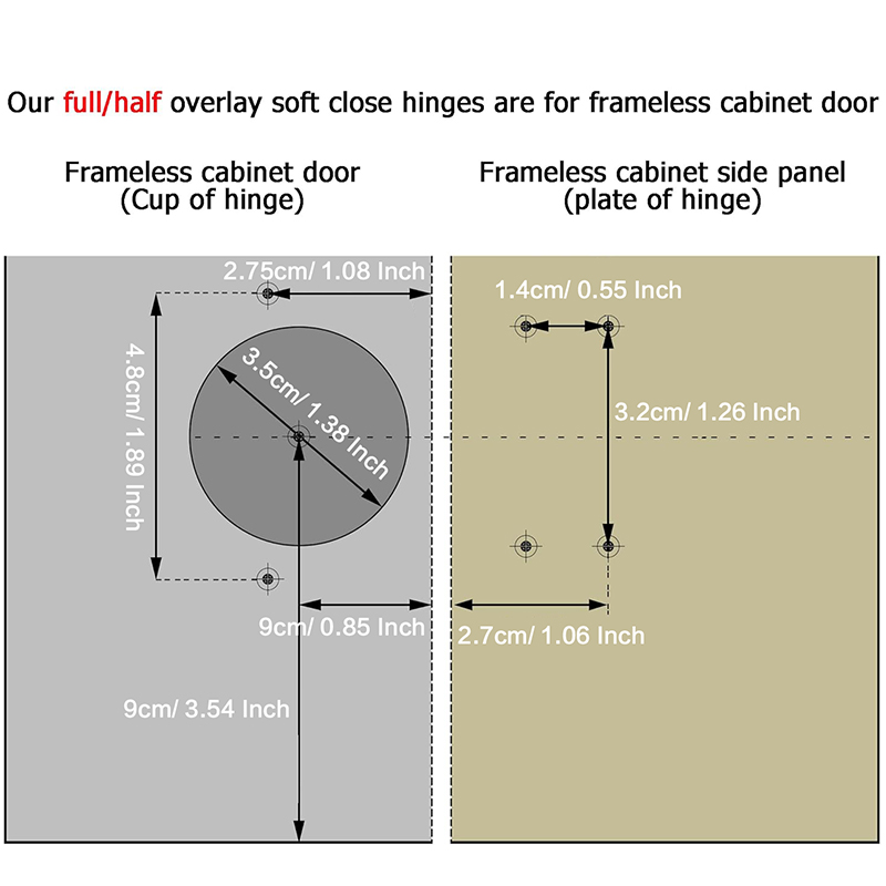 2pcs Frameless Cabinet Door Concealed Hinges,Soft-Close, European Full Overlay/ Half Overlay/ Inset, 35mm Cup Door Hinge
