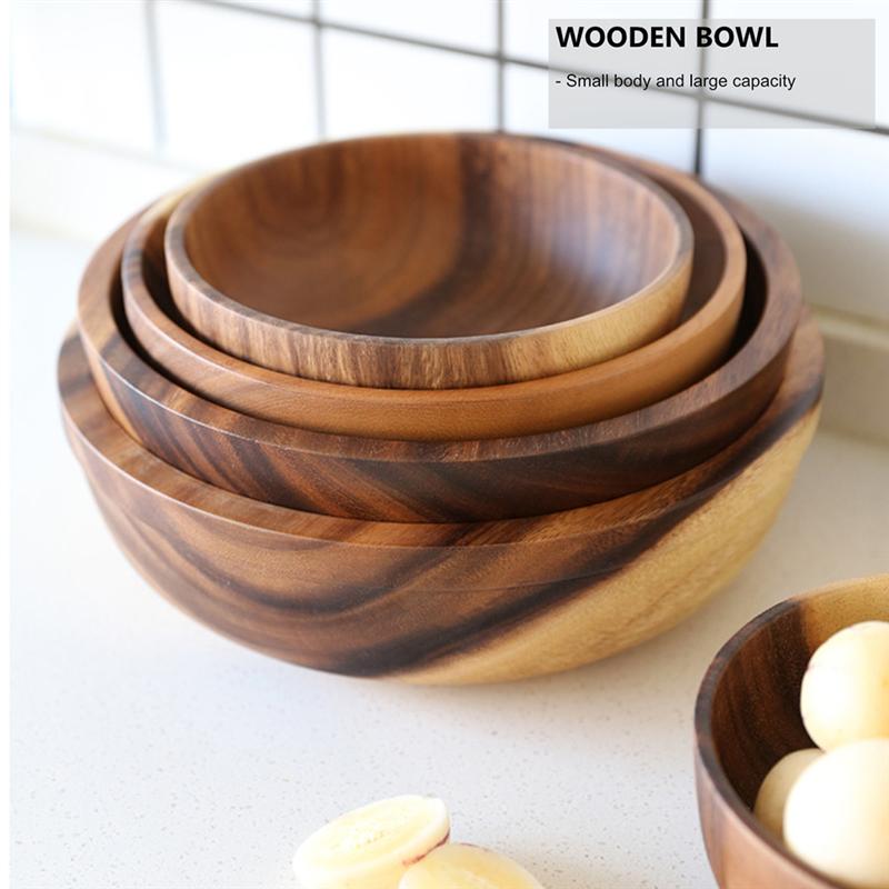 Practical Wooden Cutlery Household Basin Fruit Bowl Salad Bowl (16X7CM)