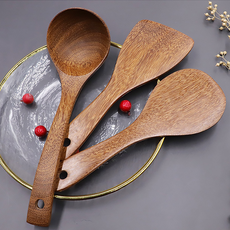 Espátula de madera de con mango largo, cuchara de arroz, pala para sartén antiadherente, utensilios de cocina, accesorios de cocina