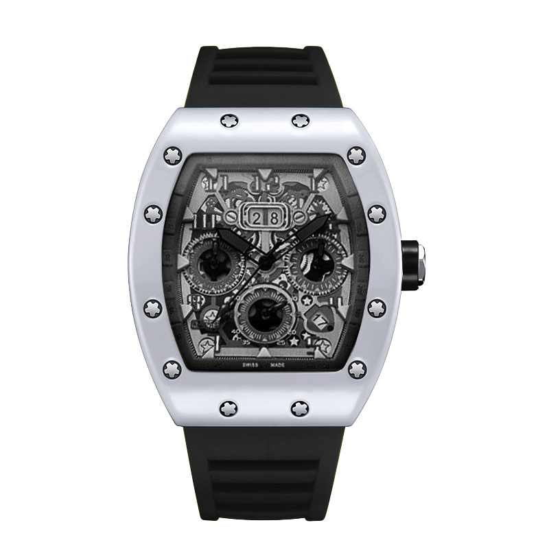 Reloj de pulsera de cuarzo de lujo para hombre, hueco, tendencia, ninguna máquina, reloj automático de cuarzo hueco luminoso resistente al agua para hombre: Negro