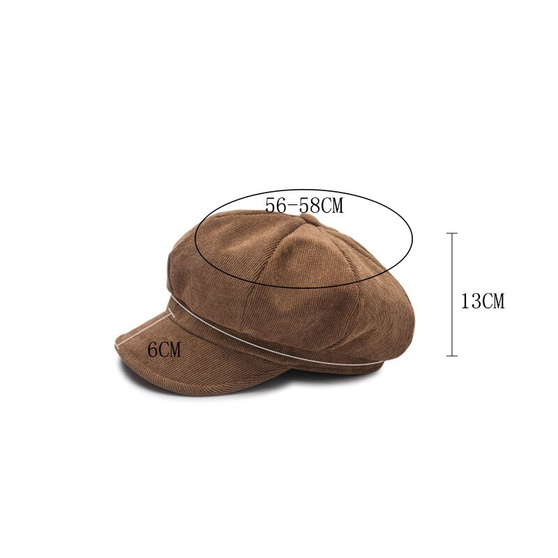 Otoño mujer gorra octogonal de pana de Color sólido gorro octogonal otoño cálido sombreros boina retro quiosco