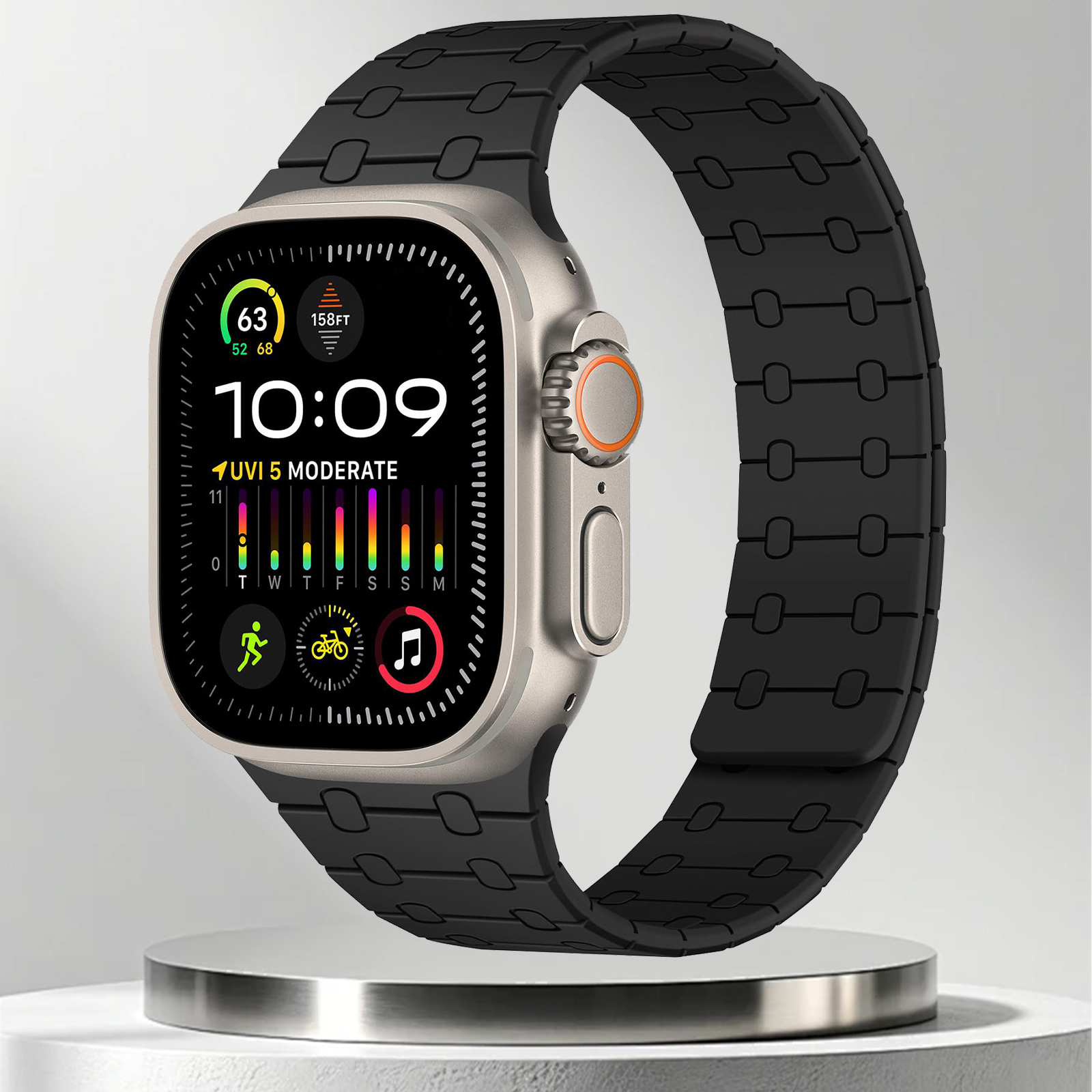 Magnetisk rem til apple watch series 10 46mm 42mm 9 8 7 45mm 41mm silikonrem til iwatch ultra 2 49mm 6 se 5 4 44mm 40mm armbånd: M / Svart