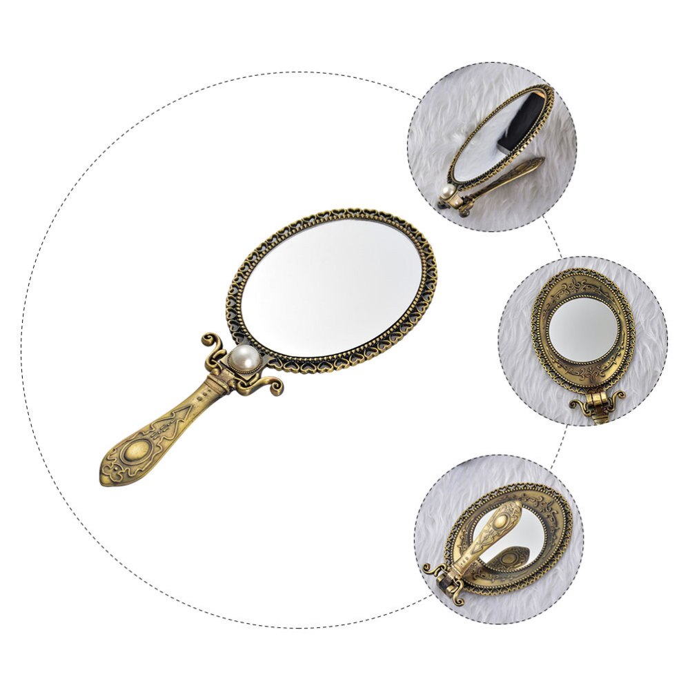 Espejo de belleza Retro portátil, espejo antiguo plegable de mano para maquillaje