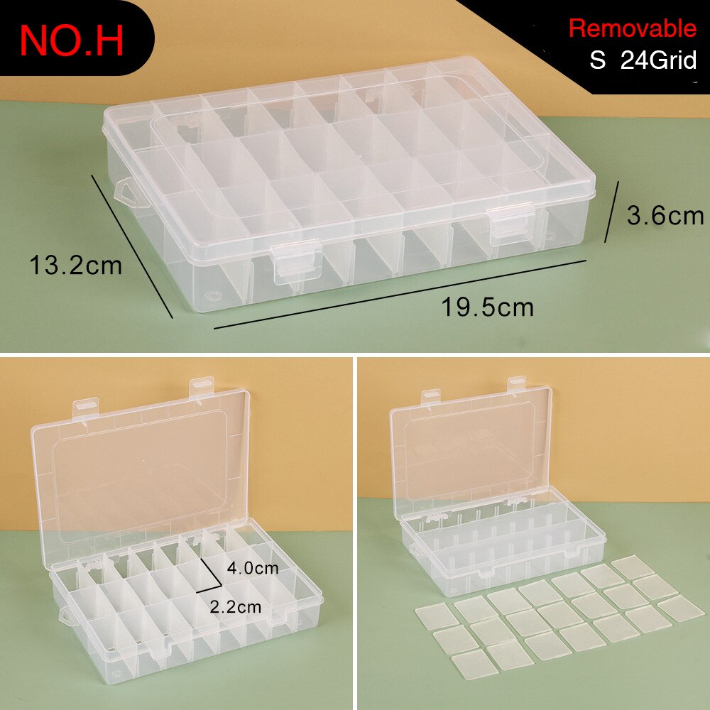 Plastic Storage Box Adjustable 1-36 Grids Compartment Jewelry Earring Bead Screw Holder Case Display Organizer Container: H