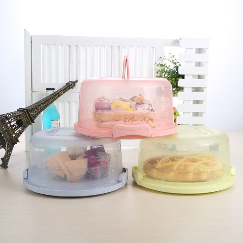 Caja redonda de plástico con asa para pastel, recipiente de almacenamiento para de cumpleaños y bodas, soporte para repostería, 1 unidad