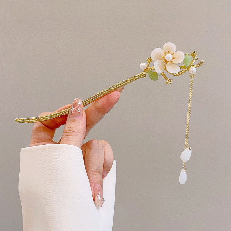 Pinza para el pelo para mujer, estilo chino, borla Retro, perla, diamantes de imitación, horquilla para boda, accesorios para el cabello, horquillas de Metal, joyería: Naranja