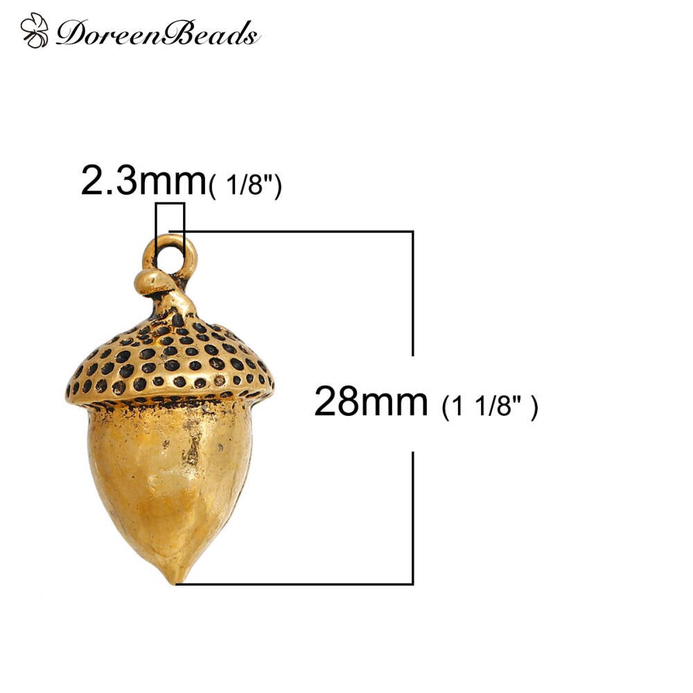 Encantos de Liga De Zinco Com Base 3D DoreenBeads Bolota Cor Prata Ouro 28mm(1 1/8 ") x 16mm( 5/8"), 2 PCs: antique gold