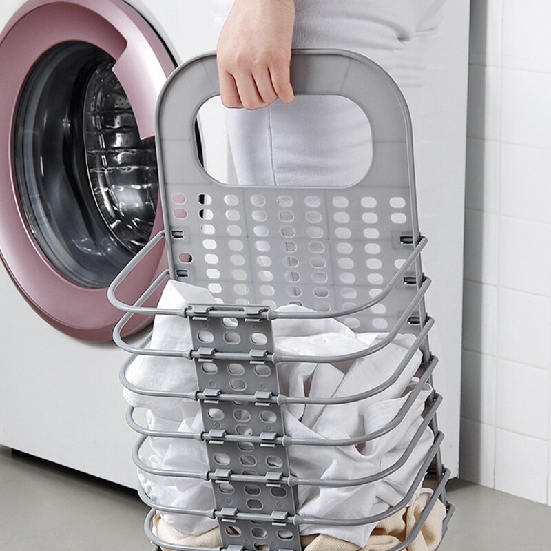 Plastic Foldable Laundry Basket Dirty Clothes Storage Basket Household Laundry Hamper Breathable clothes storage bag with hook