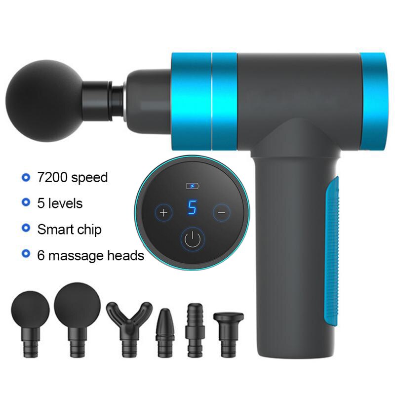 Tiefe Gewebe Muskel Massage Pistole Entspannung Abnehmen Gestaltung Schmerzen Linderung Massagegerät Vibration Fascial Pistole Für Männlich-weibliche USB Ladung: Blau-6 Massage Kopf