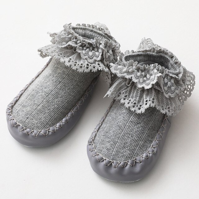 Lente Zomer Baby Schoenen Schattige Mode Baby Peuter Meisje Sokken Antislip Kinderen Kids Floor Sokken Kant Meisjes Sokken: GRAY / 12-24 months
